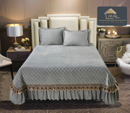 CUVERTURI - Cuvertura Pat 2 Persoane Din Catifea De Lux 3 Piese - Gri Deschis