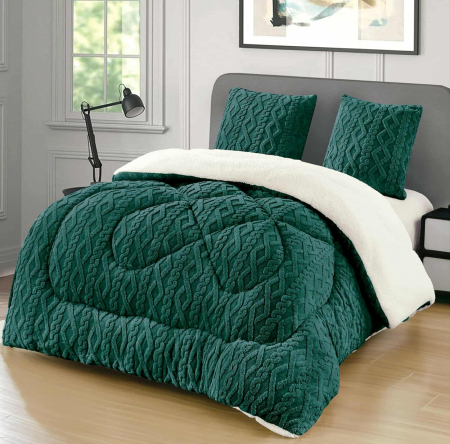 Pilote Cocolino Cu Blanita - Set Pilota cu Blanita, 3 Piese, 200x230cm, Material Cocolino Premium Tricotat, pentru Pat Dublu, Model UNI Tricotat, cu 2 Fete de Perna Incluse, Culoare Verde