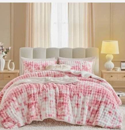 Pilote Cocolino Cu Blanita - Pilota Groasă cu Fața din Blăniță Artificială de Iepure 200X230cm,2fete de perna 50x70cm albrozx70cm