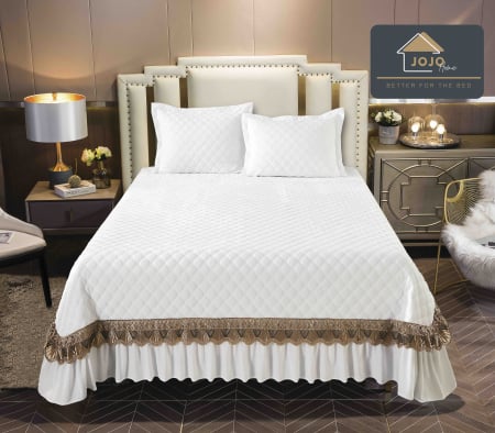 CUVERTURI - Cuvertura Pat 2 Persoane Din Catifea De Lux 3 Piese - Alb