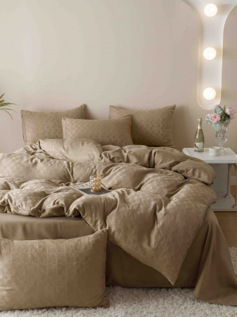 Lenjerie Pat Dublu, Jacquard Finetat, 6 Piese - Bej [4]