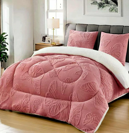 Pilote Cocolino Cu Blanita - Set Pilota Cocolino, 3 Piese, Tricotata cu Model de Fluturi in Relief, 200x230 cm, UNI, cu 2 Fete de Perna 62x62 cm