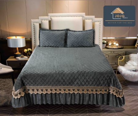 CUVERTURI - Cuvertura Pat 2 Persoane Din Catifea De Lux 3 Piese - Gri Inchis