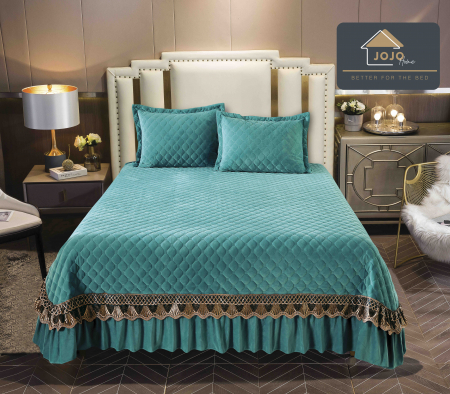 CUVERTURI - Cuvertura Pat 2 Persoane Din Catifea De Lux 3 Piese - Turcoaz