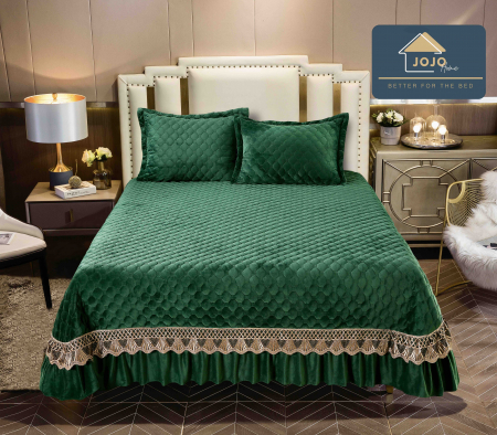 CUVERTURI - Cuvertura Pat 2 Persoane Din Catifea De Lux 3 Piese - Verde