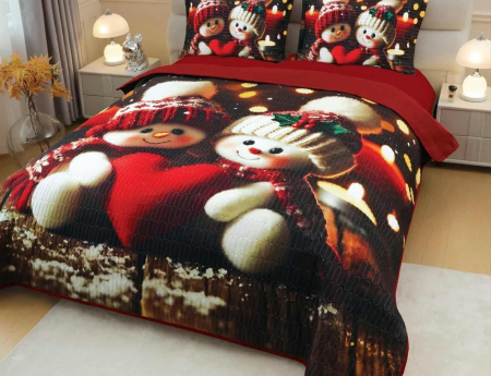 Cuvertura si Fete de Perna, Jojo Home, Bumbac, Imprimeu Digital 5D Magia Craciunului, Ursuleti de Craciun, 3 piese, 2 persoane, 220x240cm [3]