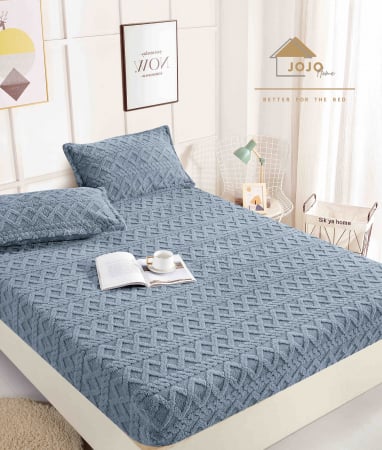 HUSE DE PAT - Husa de pat cu elastic cocolino Tip Tricotaj + 2 Fete de Perna - Albastru