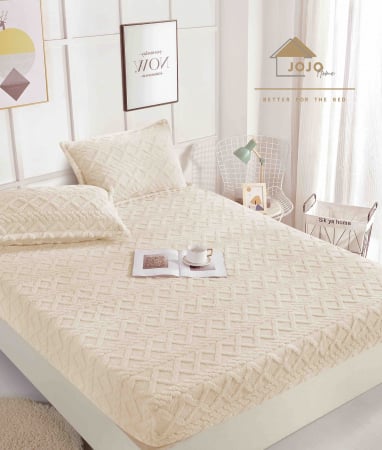 HUSE DE PAT - Husa de pat cu elastic cocolino Tip Tricotaj + 2 Fete de Perna - Crem