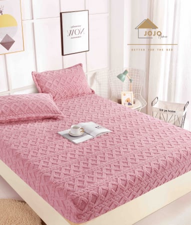 HUSE DE PAT - Husa de pat cu elastic cocolino Tip Tricotaj + 2 Fete de Perna - Roz