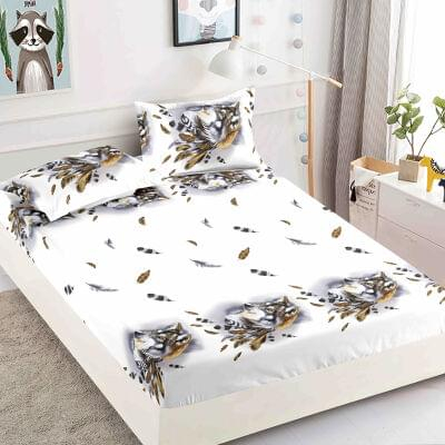 HUSE DE PAT - Husa de pat cu elastic din Bumbac Finet + 2 Fete de Perna- Lup