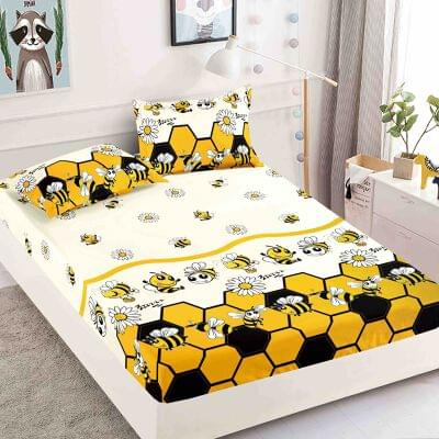 HUSE DE PAT - Husa de pat cu elastic din Bumbac Finet + 2 Fete de Perna-Albinute