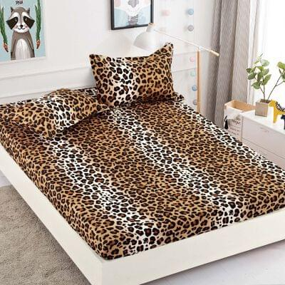 Huse De Pat Finet Bumbac - Husa de pat cu elastic din Bumbac Finet + 2 Fete de Perna- Leopard
