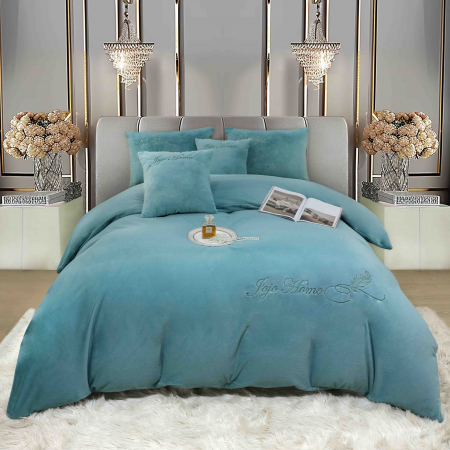 LENJERII DE PAT - Lenjerie de pat, cu Broderie, Cocolino tip Blăniță Iepure, 2 Persoane, 6 Piese, cu ELASTIC - Turcoaz