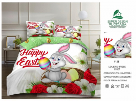 LENERIE DE PASTI - Lenjerie de pat dublu Paste identic cu poza prezentare, Family Design, 4 piese, bumbac finet, 230x250cm