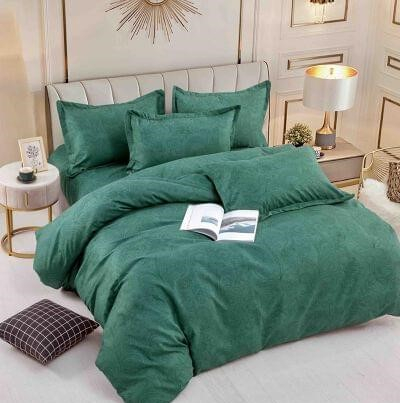 Bumbac Tip Finet 6 Piese - Lenjerie Din Bumbac Tip Finet 6 Piese Pentru Pat Dublu -Verde