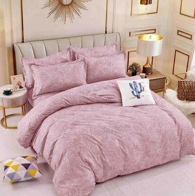 Bumbac Tip Finet 6 Piese - Lenjerie Din Bumbac Tip Finet 6 Piese Pentru Pat Dublu - Roz Pudrat