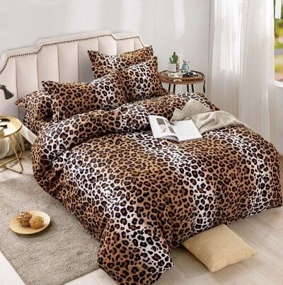 Bumbac Tip Finet 6 Piese - Lenjerie Din Bumbac Tip Finet 6 Piese Pentru Pat Dublu -Leopard