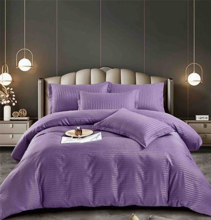 LENJERII DE PAT - Lenjerie pat dublu 100% Damasc PREMIUM, 6 Piese, cu elastic - Mov Royal