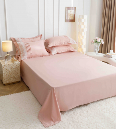 Lenjerie Pat Dublu, Bumbac Soft Touch, 6 piese, cu Pliuri Brodate - Roz Pudrat [2]