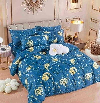 Bumbac Tip Finet Cu Elastic - Lenjerie Pat Dublu din Bumbac Tip Finet, cu Elastic, 6 Piese - Zodiac