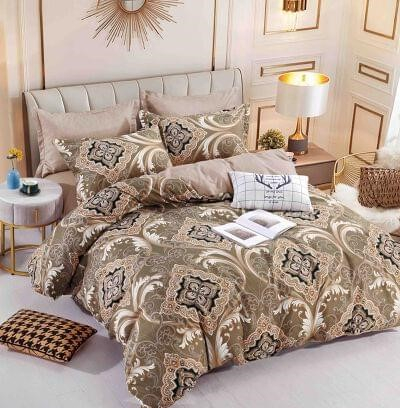 Bumbac Tip Finet Cu Elastic - Lenjerie Pat Dublu din Bumbac Tip Finet, cu Elastic, 6 Piese - Imprimeu Abstract