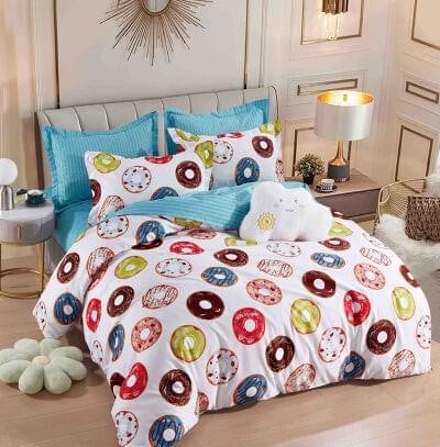 Bumbac Tip Finet Cu Elastic - Lenjerie Pat Dublu din Bumbac Tip Finet, cu Elastic, 6 Piese - Gogosele