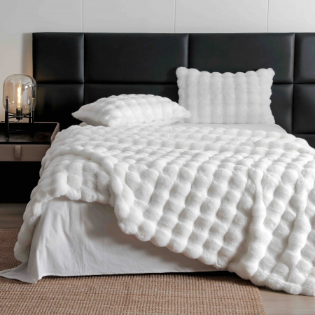 LENJERII DE PAT - Lenjerie pat dublu, ExtraPufoasa, din Blanita artificiala de Iepure, 6 piese - Alb