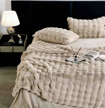 Lenjerie pat dublu, ExtraPufoasa, din Blanita artificiala de Iepure, 6 piese - Cappuccino [3]