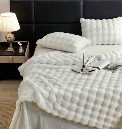 Lenjerie pat dublu, ExtraPufoasa, din Blanita artificiala de Iepure, 6 piese - Crem [3]