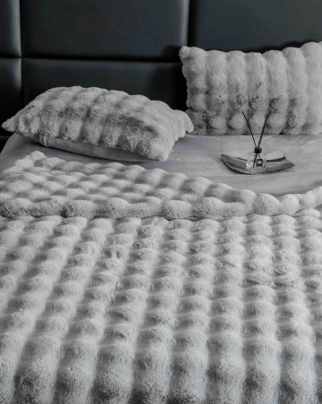 Lenjerie pat dublu, ExtraPufoasa, din Blanita artificiala de Iepure, 6 piese - Gri Deschis [2]