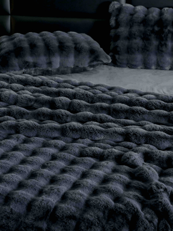 Lenjerie pat dublu, ExtraPufoasa, din Blanita artificiala de Iepure, 6 piese - Gri Inchis [1]