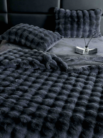 Lenjerie pat dublu, ExtraPufoasa, din Blanita artificiala de Iepure, 6 piese - Gri Inchis [3]