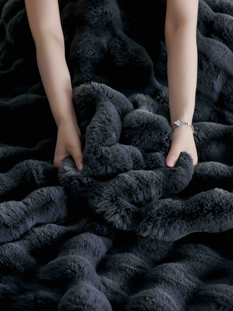 Lenjerie pat dublu, ExtraPufoasa, din Blanita artificiala de Iepure, 6 piese - Gri Inchis [2]