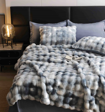 Lenjerie pat dublu, ExtraPufoasa, din Blanita artificiala de Iepure, 6 piese - Gri Multicolor [3]