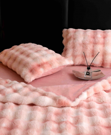 Lenjerie pat dublu, ExtraPufoasa, din Blanita artificiala de Iepure, 6 piese - Roz Multicolor [4]