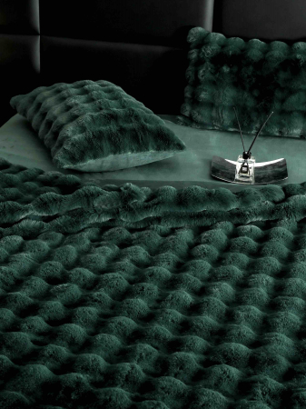 Lenjerie pat dublu, ExtraPufoasa, din Blanita artificiala de Iepure, 6 piese - Verde Smarald [4]