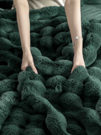 Lenjerie pat dublu, ExtraPufoasa, din Blanita artificiala de Iepure, 6 piese - Verde Smarald [3]