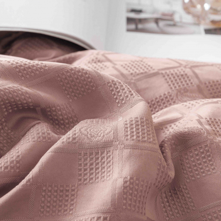 Lenjerie Pat Dublu, Jacquard Finetat, 6 Piese - Roz Pudrat [2]