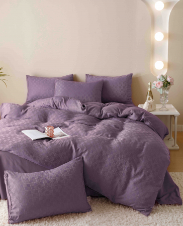 Lenjerii Jacquard - Lenjerie Pat Dublu, Jacquard Finetat, 6 Piese - Mov Pudrat