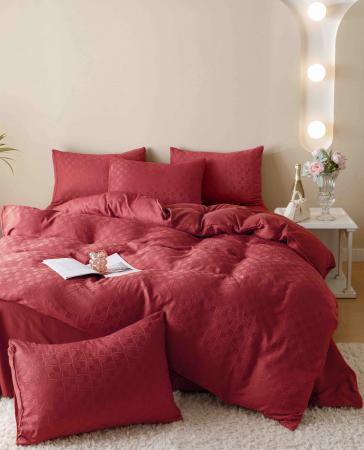 Lenjerii Jacquard - Lenjerie Pat Dublu, Jacquard Finetat, 6 Piese - Rosu