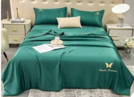 OFERTA  SETURI - Oferta speciala  2 Lenjeri  de pat dublu Eleganta de LUX, 4 piese, cu Pilota cu Matase ,Verde si Mov