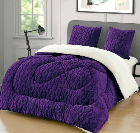 Pilote Cocolino Cu Blanita - Set 3 Piese Pilota Cocolino Tricotata, Model in Relief 200x230 cm, 2 Fete de Perna 62x62 cm Culoare Mov