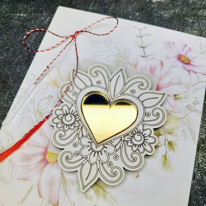 Felicitare cu decoratiune din lemn si acril oglinda - aur [2]