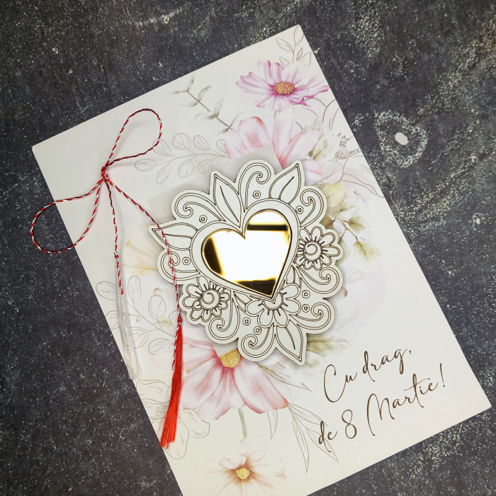 Felicitare cu decoratiune din lemn si acril oglinda - aur [3]