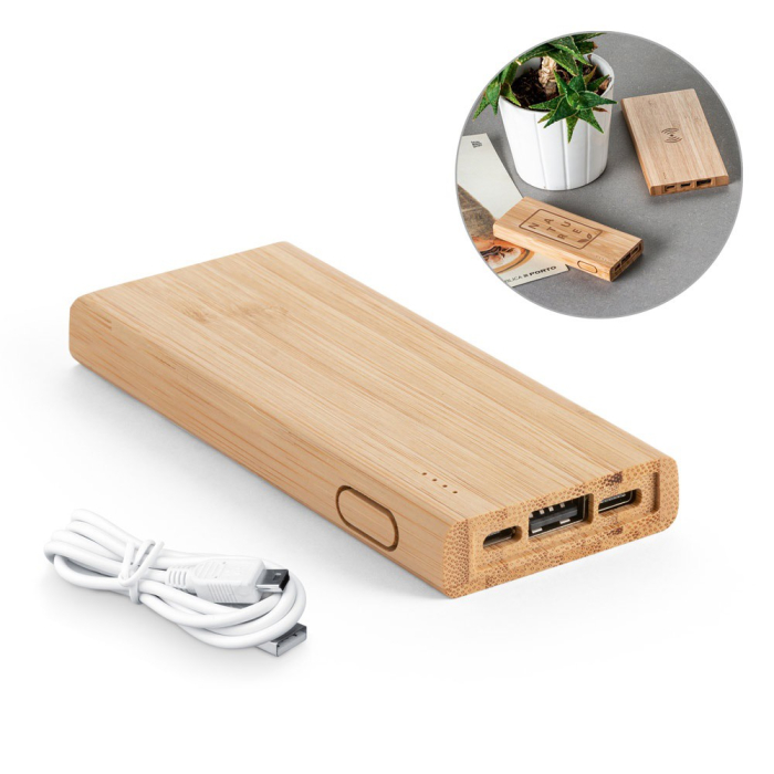 Power Bank 5000 mAh din bambus cu încărcare wireless – Personalizabil | OUTDOORA [2]