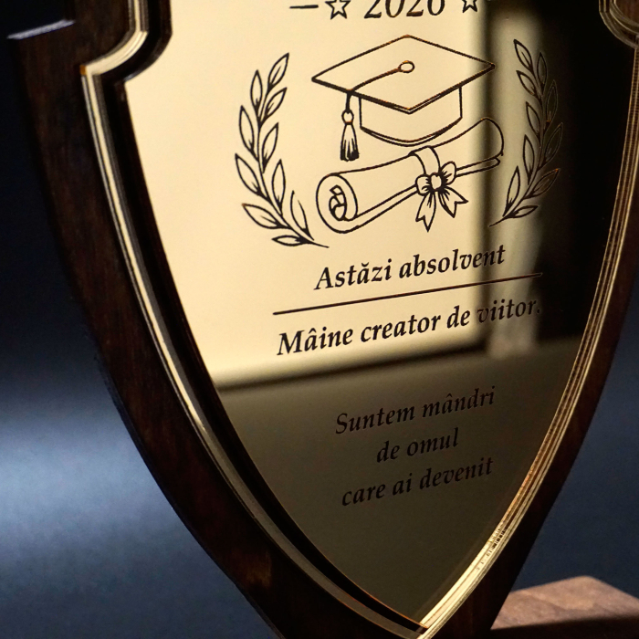 Trofeu Personalizat din Lemn și Plexiglas Auriu | Cadou Premium [2]