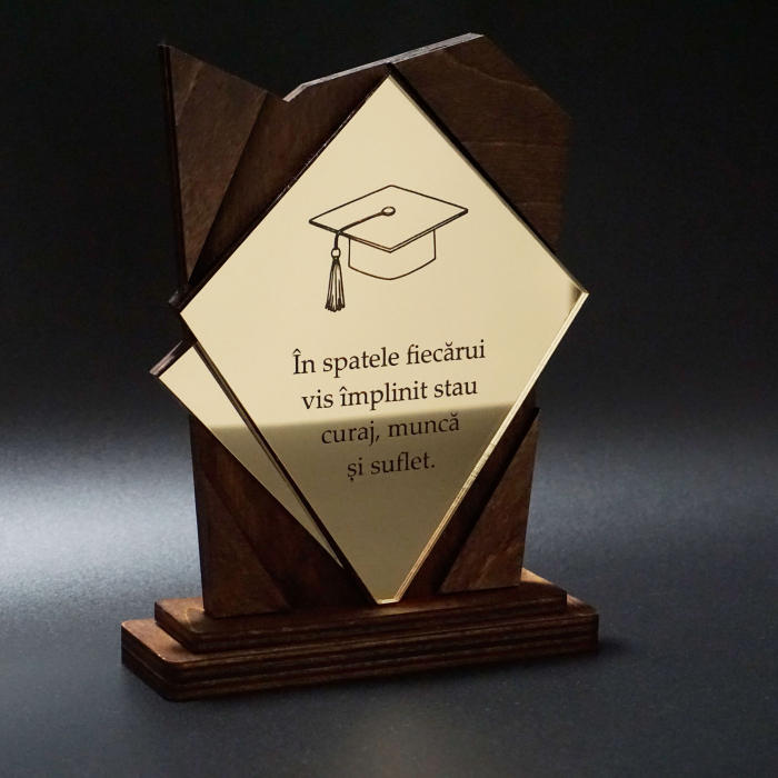 Trofeu Personalizat din Lemn și Plexiglas Auriu | Cadou Premium [3]