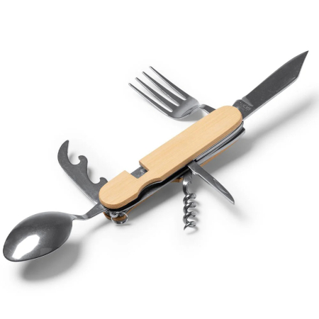 OUTDOORA - Accesorii camping - Briceag multifuncțional cu mâner din lemn și inel metalic, personalizabil