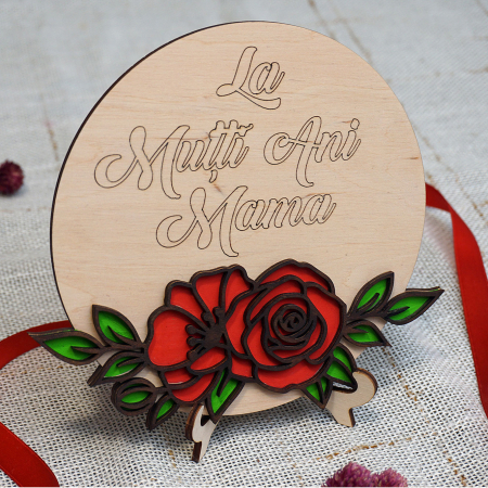 Produse de sezon - Decoratiune rotunda de 8 martie cu mesaj personalizat - mesteacan