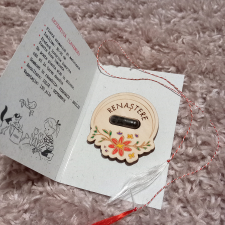 Martisoare - 8 Martie - Martisor plantabil din lemn, pictat manual - seminte amestec pt jardiniere